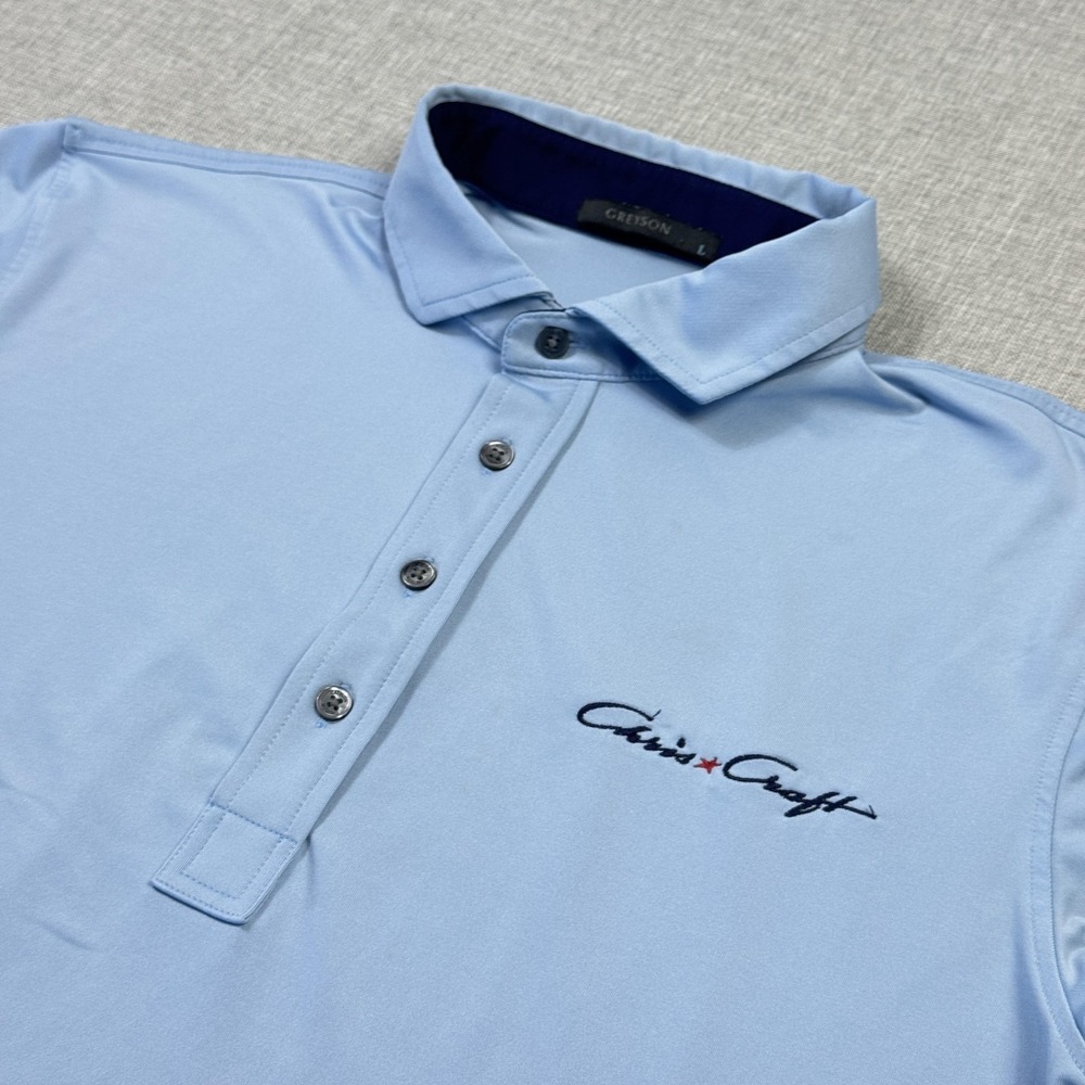 Greyson Polo Shirt Mens Large Blue Polyester‎ Spandex Collared Golf Performance